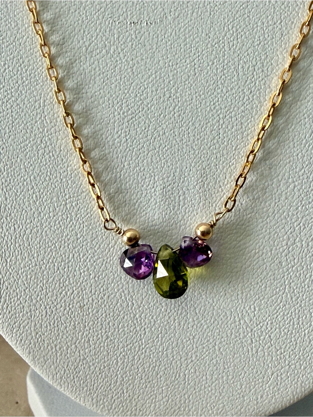 Handcrafted Gold Necklace with Genuine Faceted Gemstones